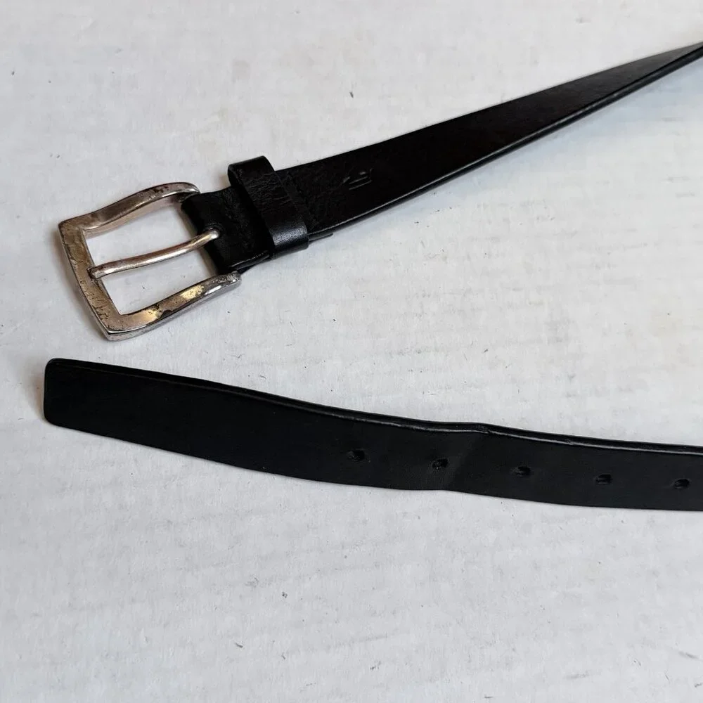 Vintage Claiborne Black‎ Genuine Leather Belt Medium Silver Buckle Goth Boho